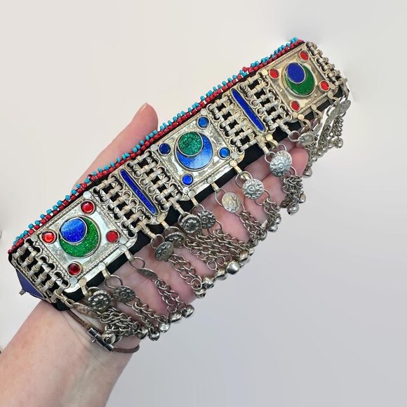 Boho Choker, Afghan, Arm Band, Anklet, Middle Eastern, Vintage Necklace, Blue, - Picture 2 of 5